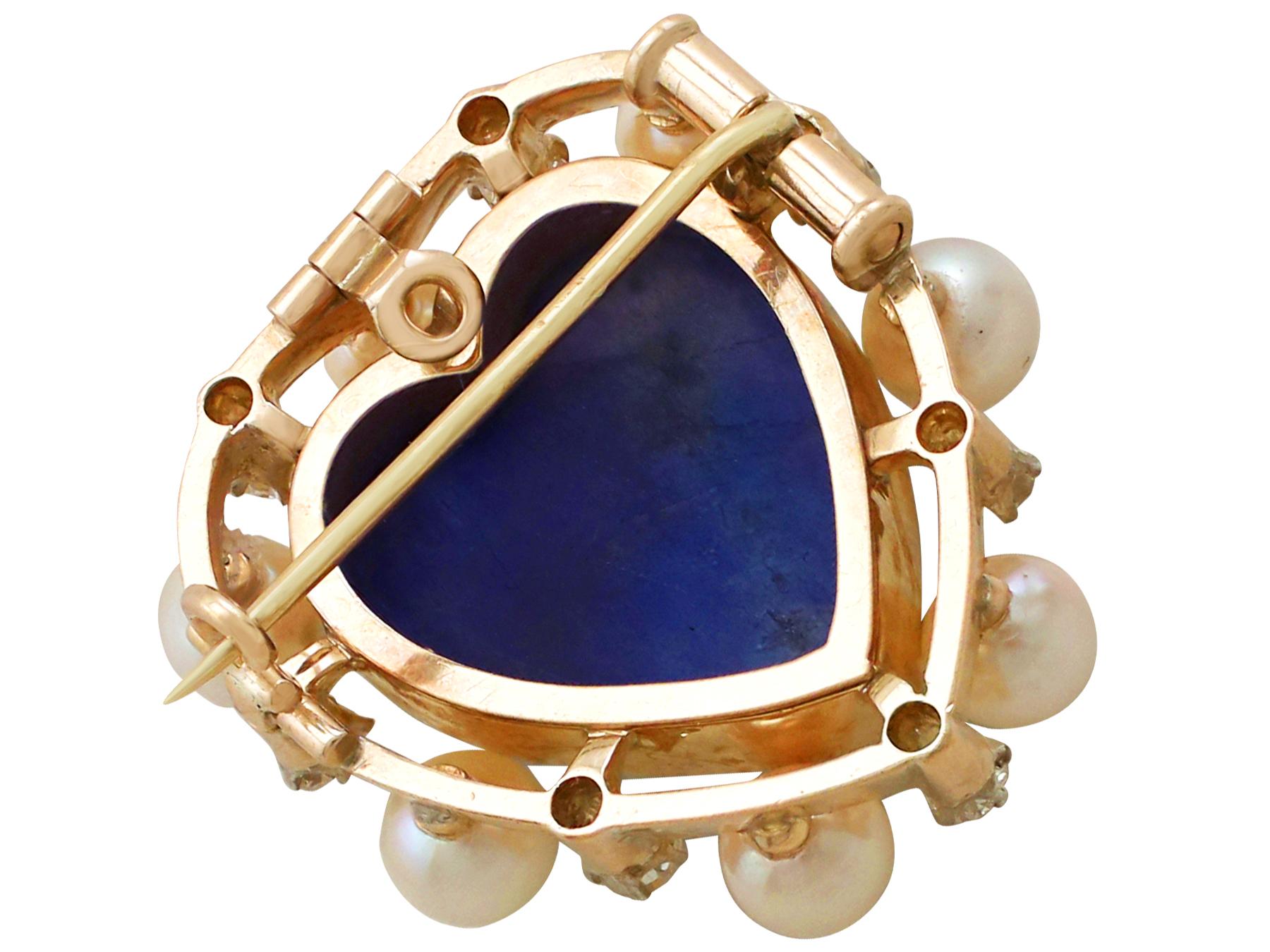 Antique 3.98Ct Cabochon Cut Labradorite and Seed Pearl Diamond and Gold Brooch In Excellent Condition For Sale In Jesmond, Newcastle Upon Tyne