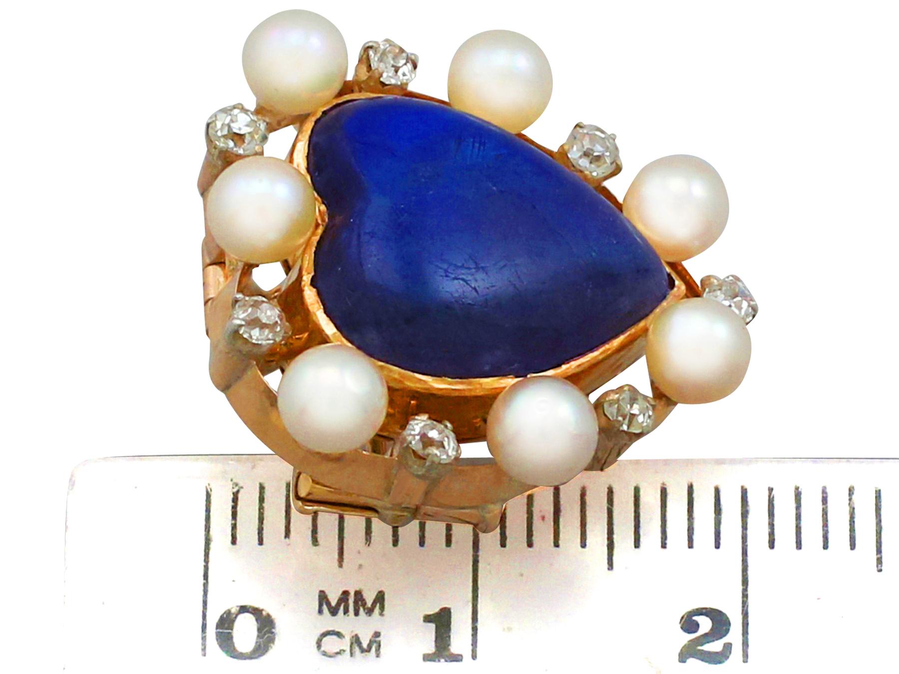Antique 3.98Ct Cabochon Cut Labradorite and Seed Pearl Diamond and Gold Brooch For Sale 1