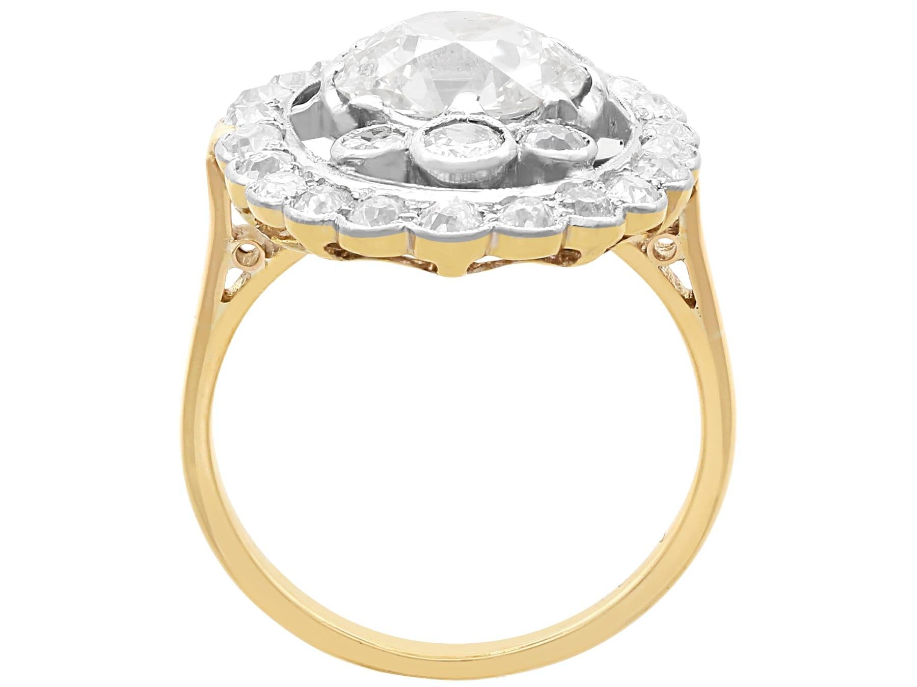Women's or Men's Antique 3.98Ct Diamond and 18k Yellow Gold Cluster Ring Circa 1925 For Sale