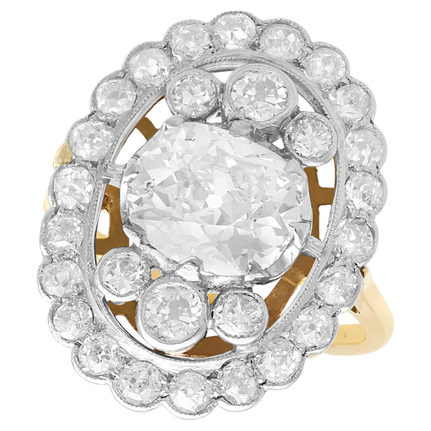 Antique 3.98Ct Diamond and 18k Yellow Gold Cluster Ring Circa 1925 For Sale