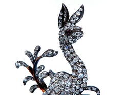 Antique 3ct Natural Diamonds Deer Pin 14kt