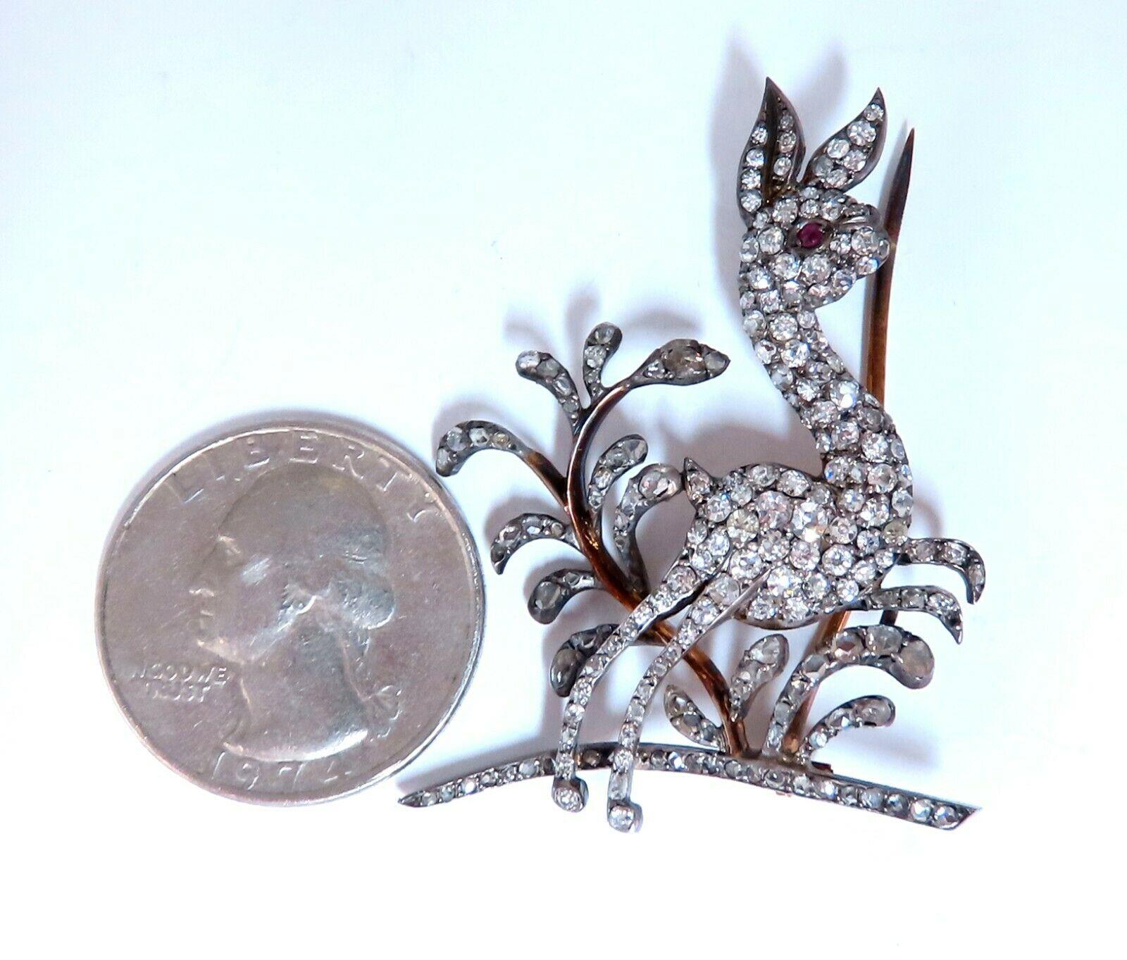 Women's or Men's Antique 3ct Natural Diamonds Deer Pin 14kt For Sale
