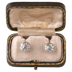 Antique 3ct Old-Cut Diamond Stud Earrings in Silver & Gold, 1890s