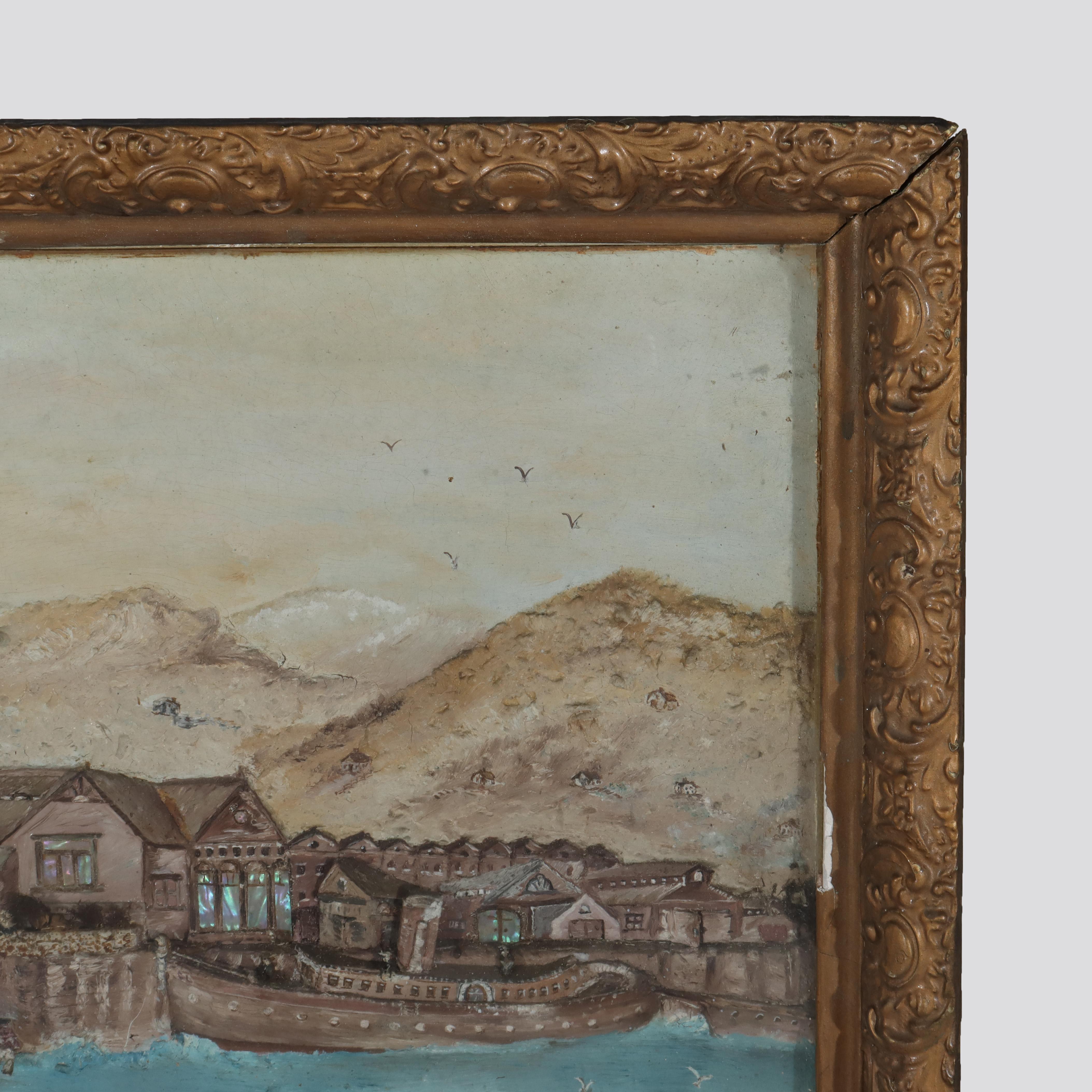 Antique 3D River Town Harbor Scene Diorama C1880 For Sale 5