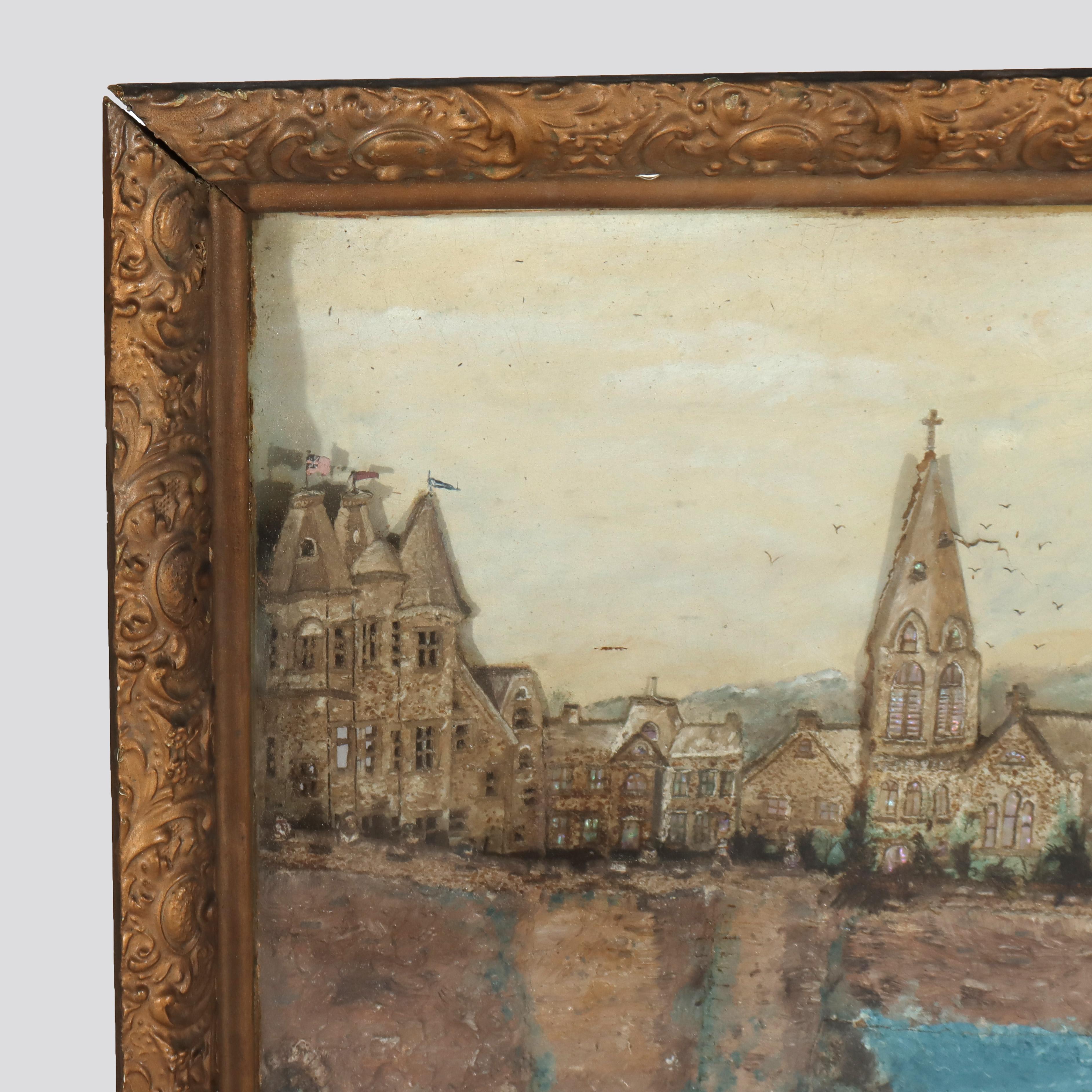 Antique 3D River Town Harbor Scene Diorama C1880 For Sale 6