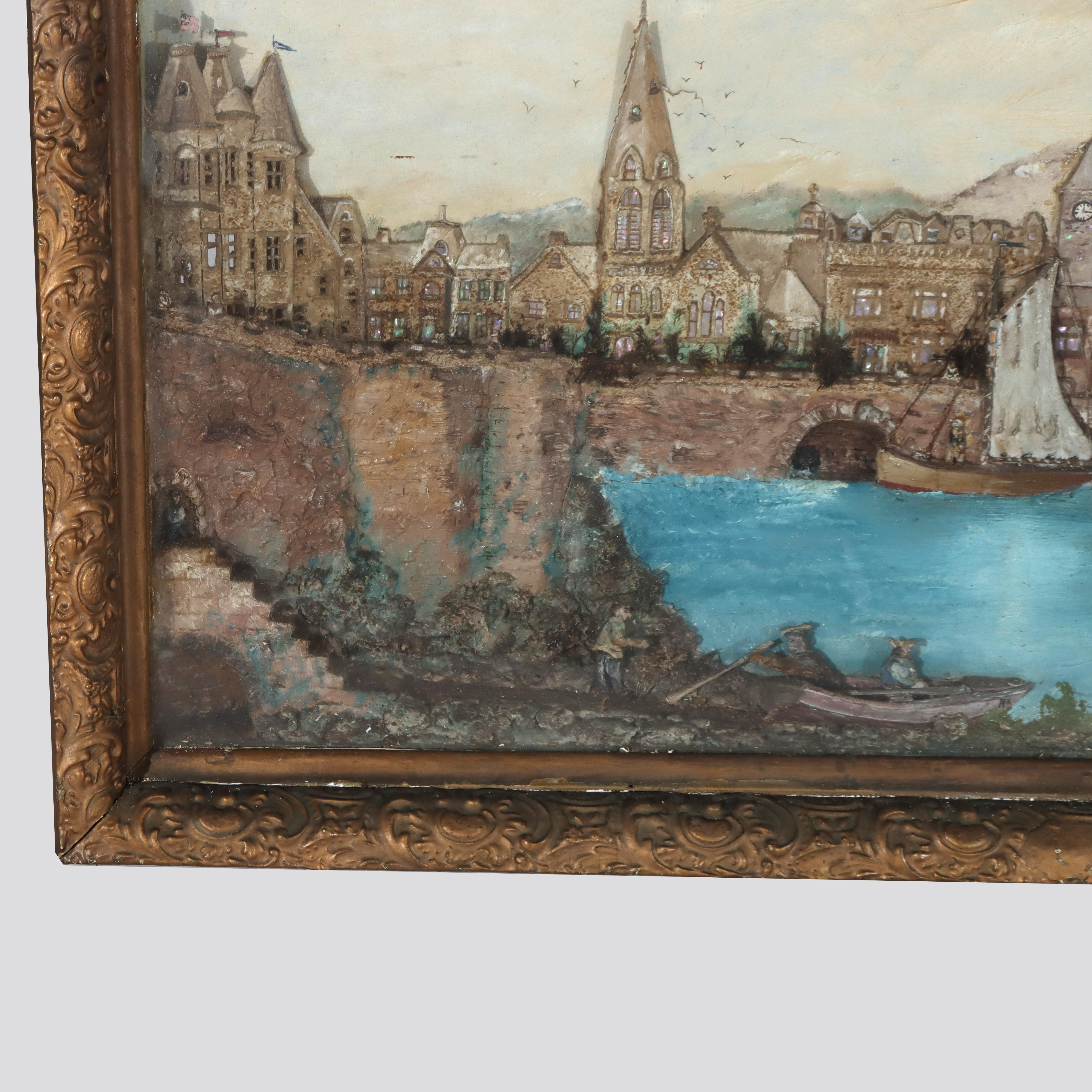 ***Reduced In-House Delivery Rates - Click on “Ask Seller” to Request a Quote***

Antique 3D River Town Harbor Scene Diorama C1880

Measures - 23.75