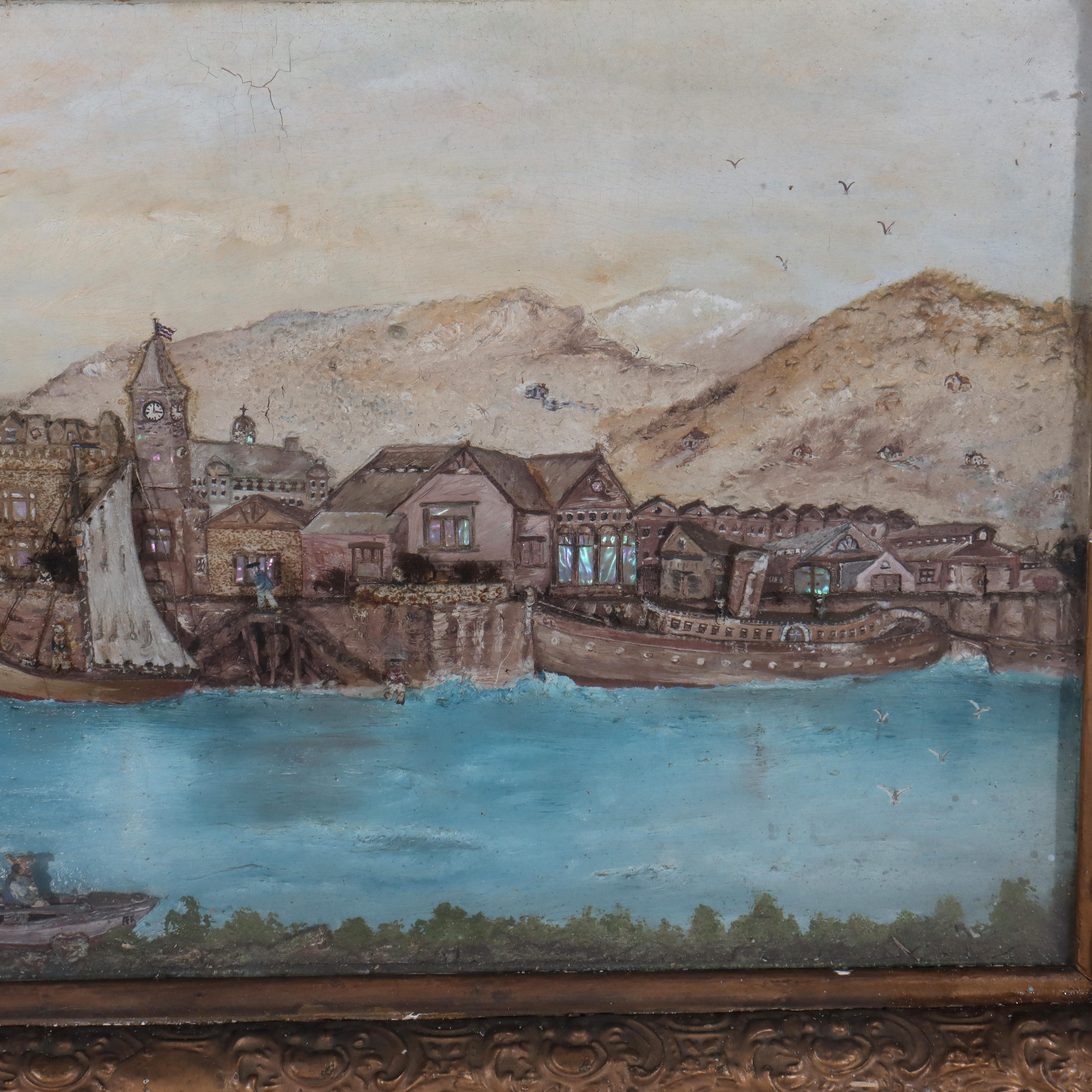 Antique 3D River Town Harbor Scene Diorama C1880 For Sale 2