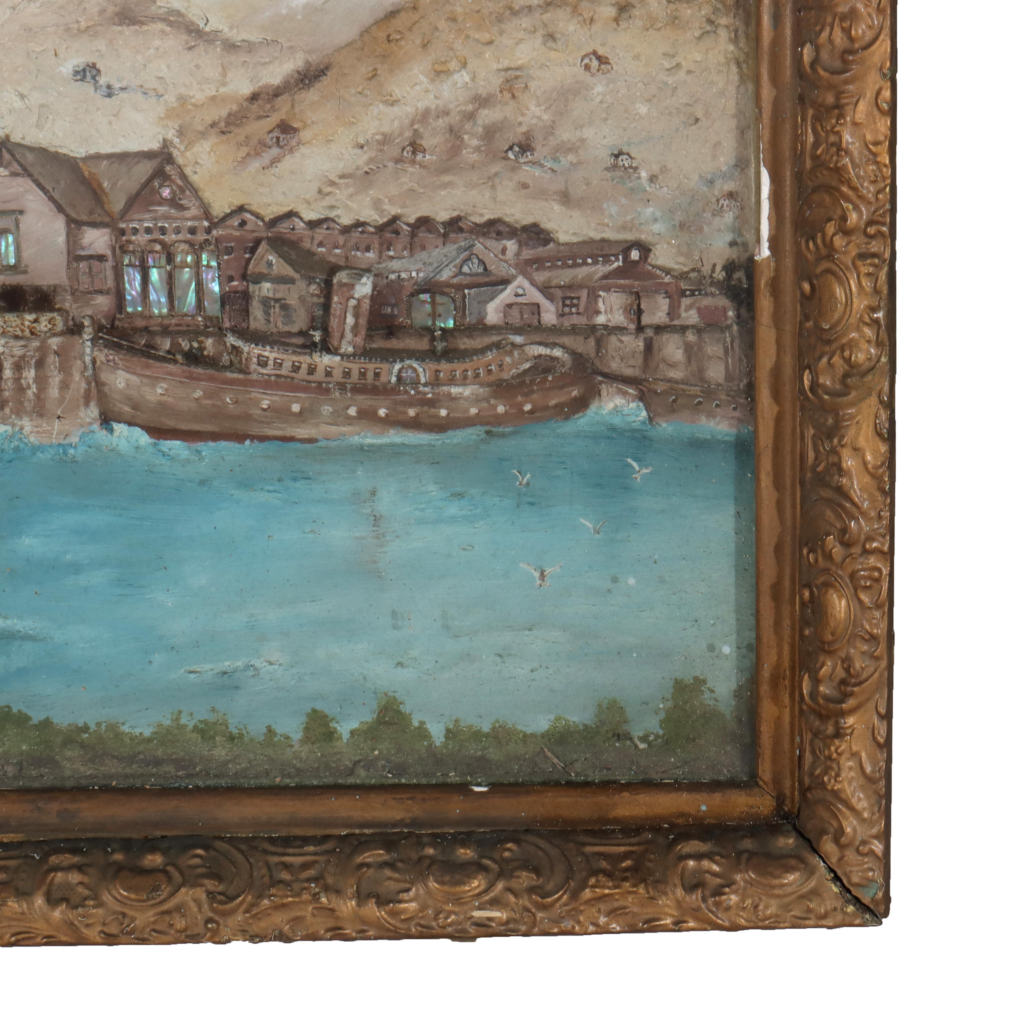 Antique 3D River Town Harbor Scene Diorama C1880 For Sale 3