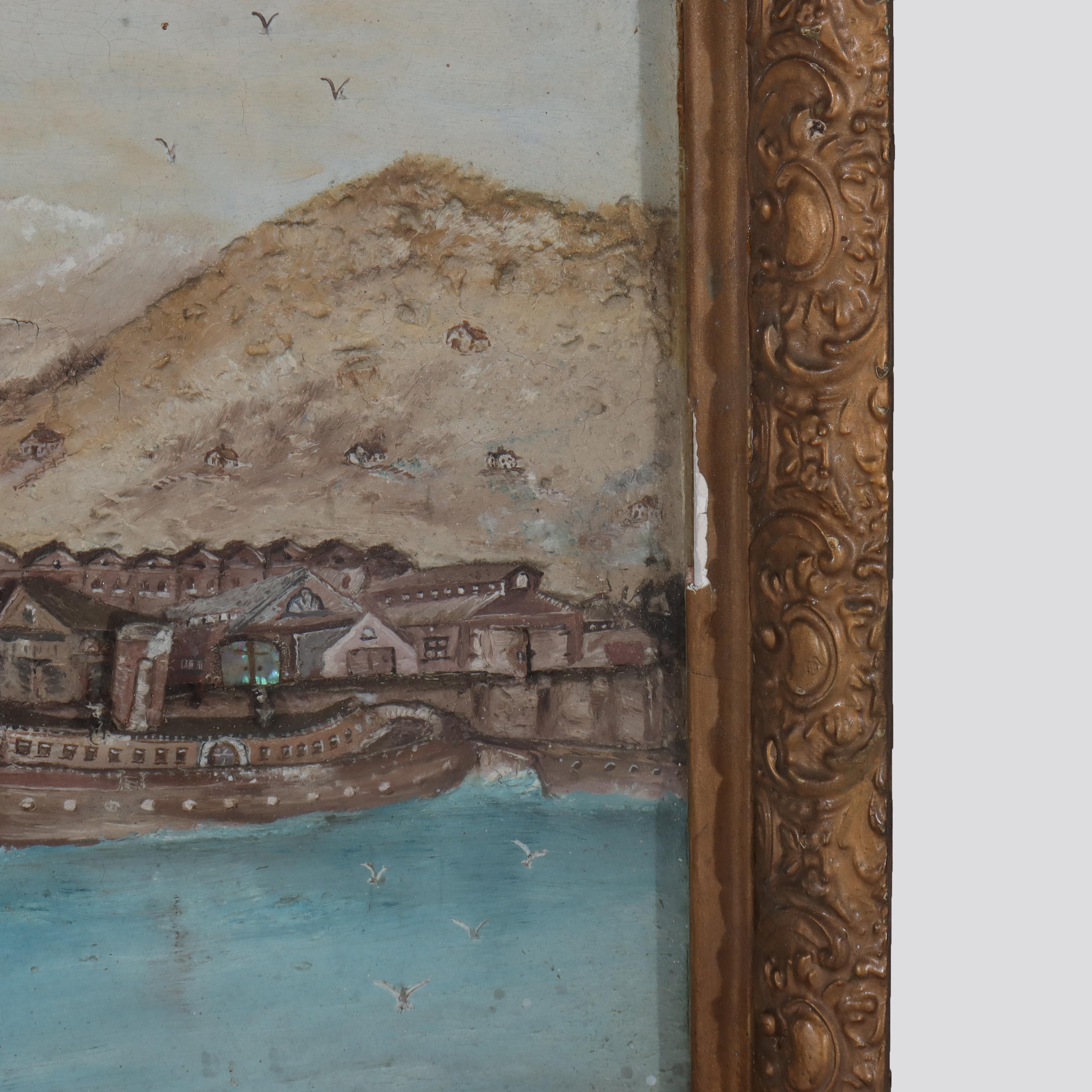 Antique 3D River Town Harbor Scene Diorama C1880 For Sale 4