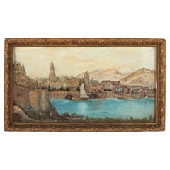Antike 3D River Town Harbor-Szene Diorama C1880, Diorama