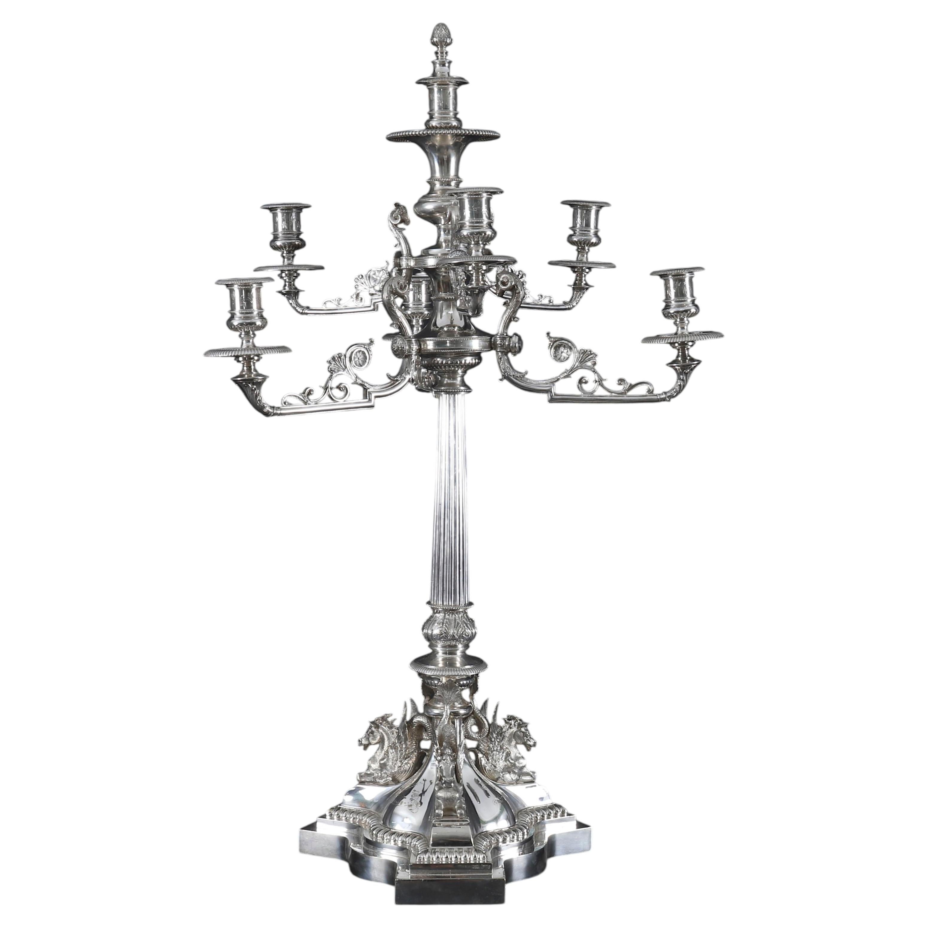 Antique 3ft 90cm Victorian Centrepiece Candelabra Elkington 19th Century For Sale