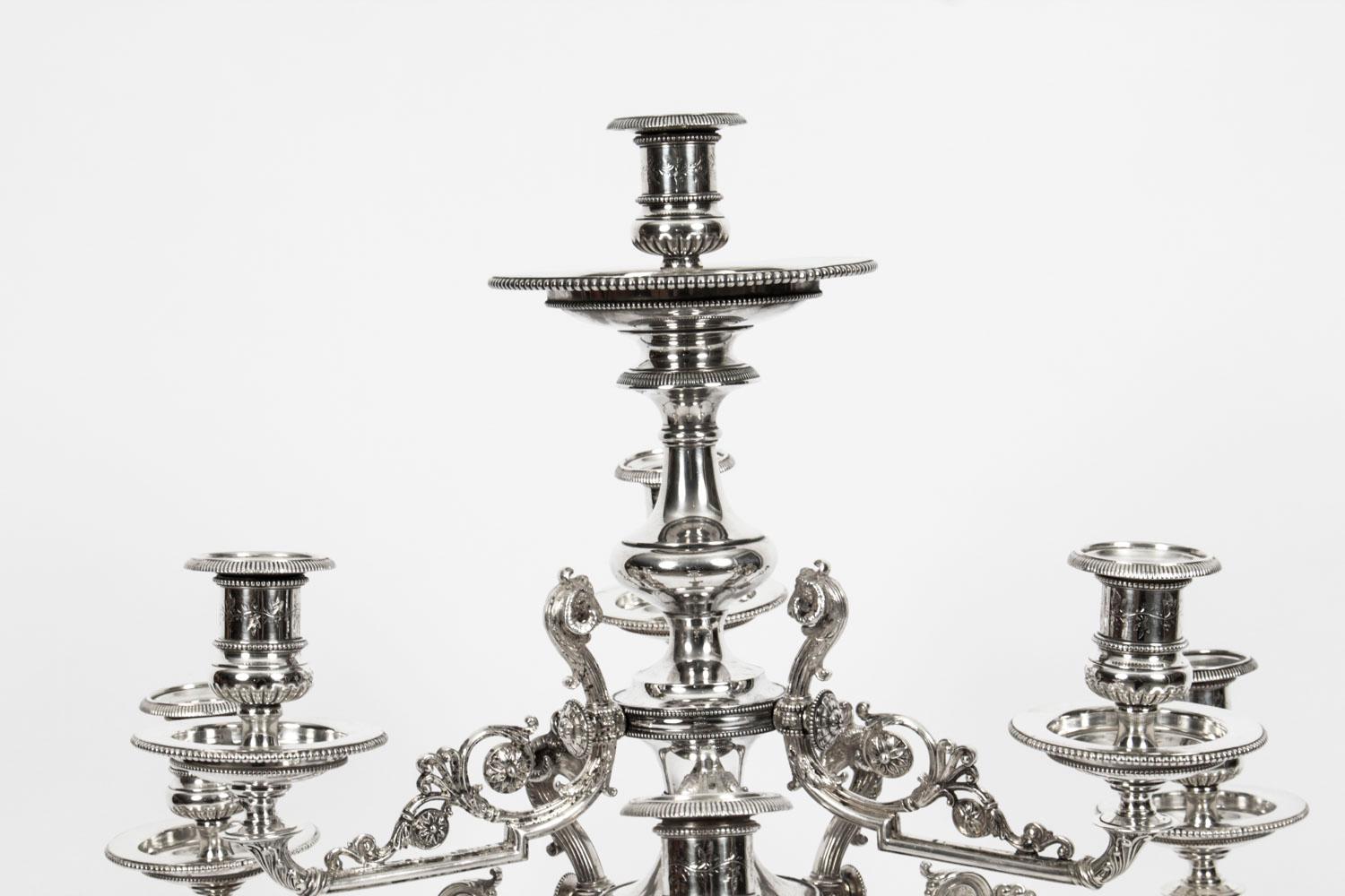 Antique Victorian Figural Silver Plate Candelabra Centerpiece, 19th Century In Good Condition In London, GB