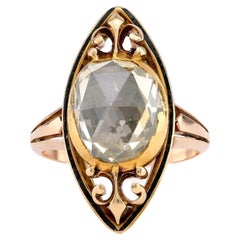 Antiker Cocktailring mit 4 Karat Diamanten im Rosenschliff aus 18 Karat Gelbgold und Emaille