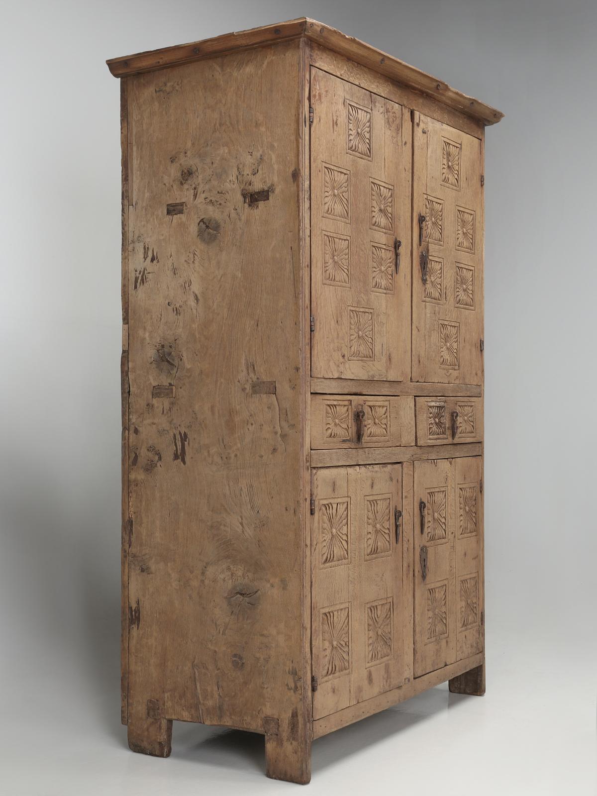 Rustic Antique 4-Door Cupboard or Armoire circa 1600's Still Beautiful and Unrestored