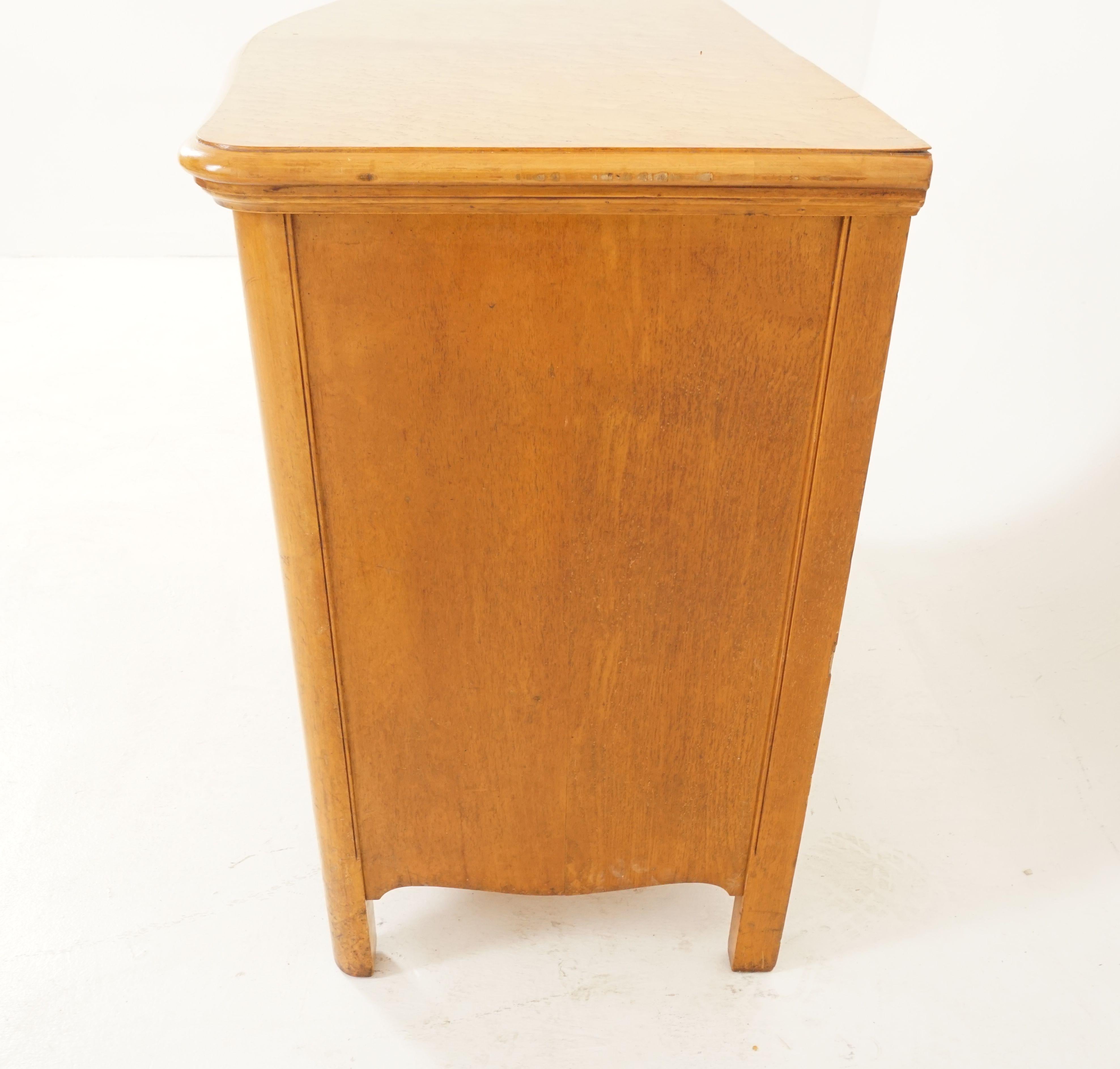 Early 20th Century Antique 4 Drawer Birds Eye Maple Dresser, America 1920, B2550