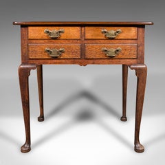 Antique 4 Drawer Lowboy, English, Oak, Walnut, Correspondence Desk, Georgian