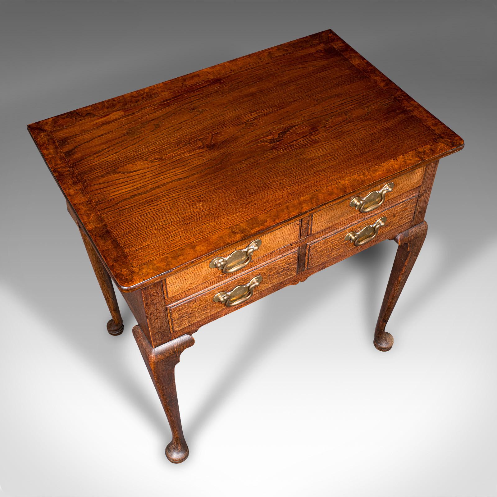 Antique 4 Drawer Lowboy, English, Oak, Walnut, Correspondence Desk, Georgian 1