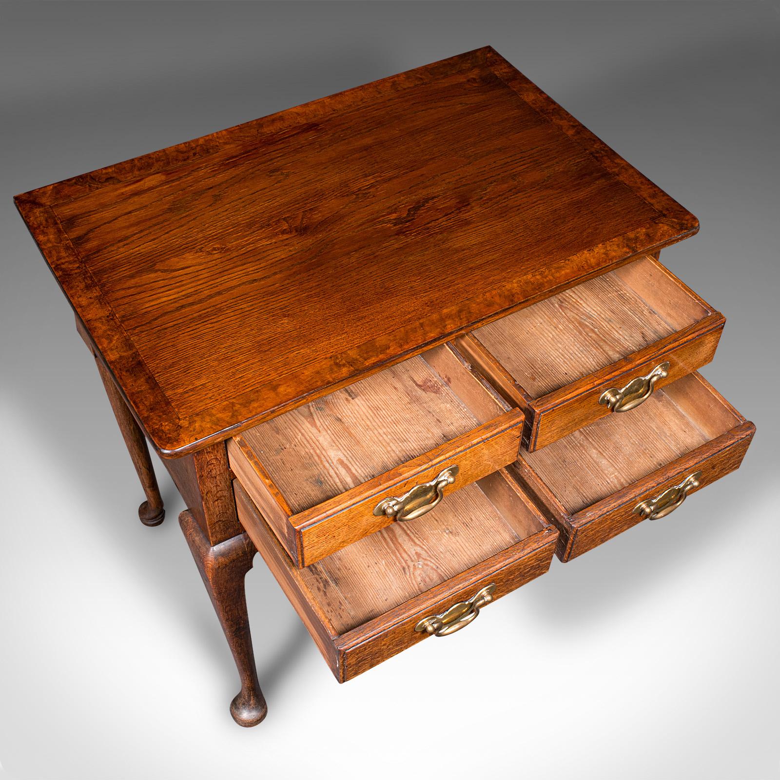 Antique 4 Drawer Lowboy, English, Oak, Walnut, Correspondence Desk, Georgian 2
