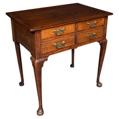 Antique 4 Drawer Lowboy, English, Oak, Walnut, Correspondence Desk, Georgian