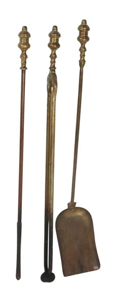 Antique 4 pc. Brass and Marble Fireplace Tool Set