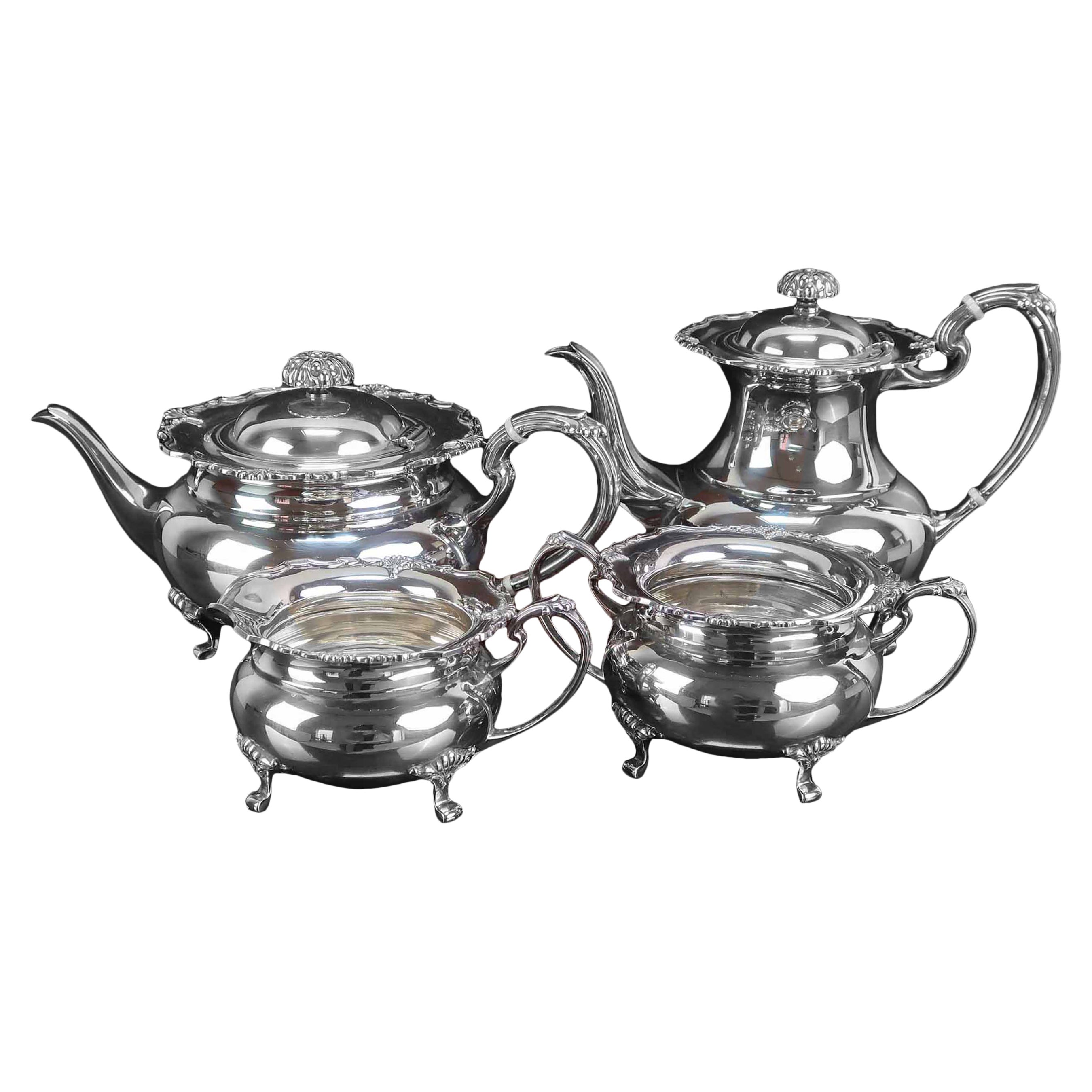 Service à thé antique 4 pièces en métal argenté par Garrard, Londres. Angleterre, A.C.C. en vente