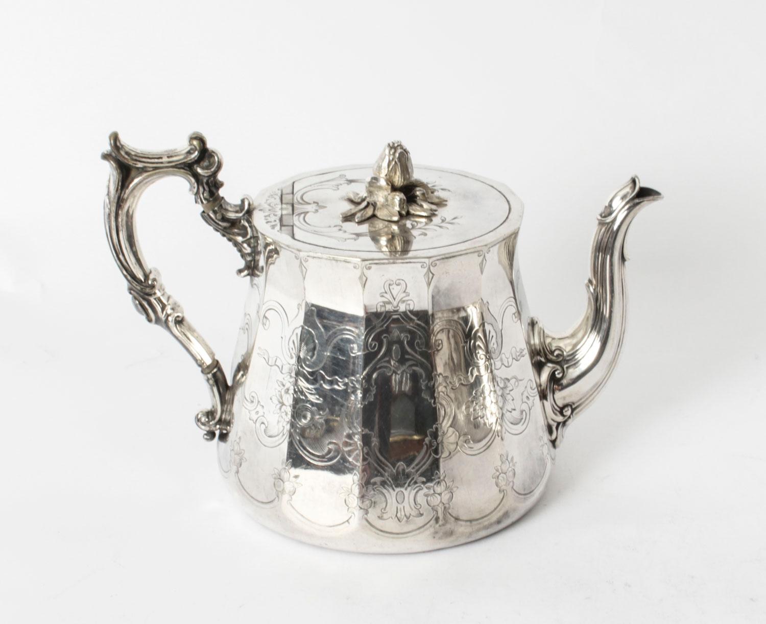 Antique 4 Piece Tea Coffee Service by Elkington, 19th Century 12