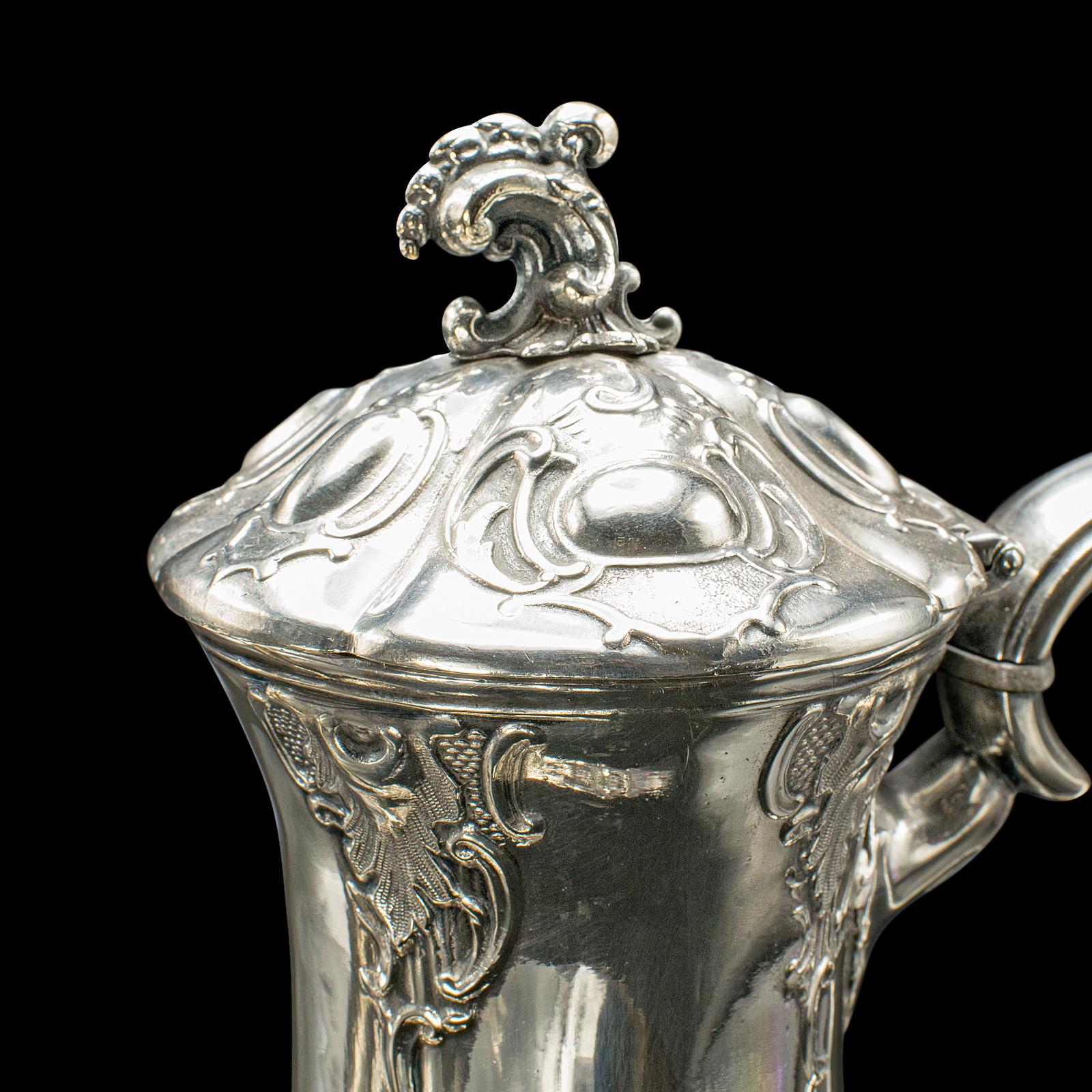 Service à thé 4 pièces ancien, anglais, en métal argenté, cafetière, édouardien, 1910 en vente 5
