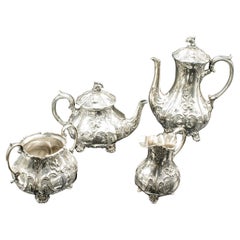 Antique 4 Piece Tea Service, English, Silver Plate, Coffee Pot, Edwardian, 1910