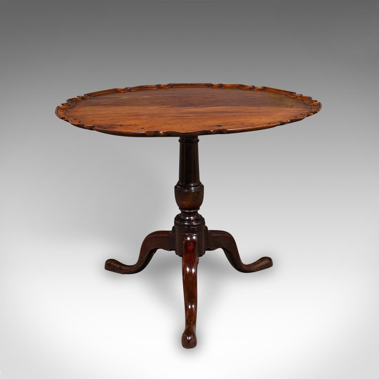 19th Century Antique 4 Seat Occasional Table, English, Walnut, Tilt Top, Pie Crust, Georgian For Sale