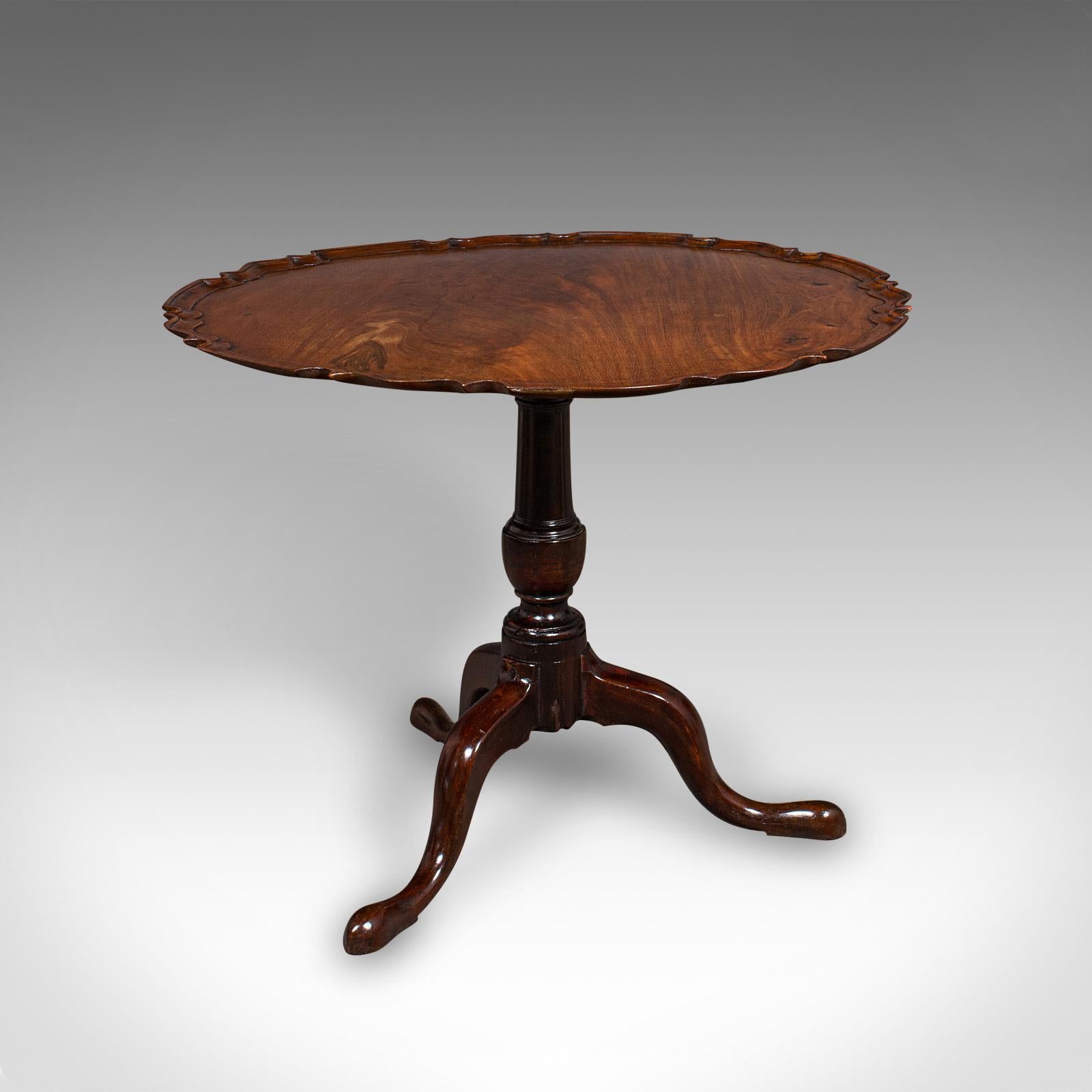 Mahogany Antique 4 Seat Occasional Table, English, Walnut, Tilt Top, Pie Crust, Georgian For Sale