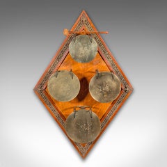 Antique 4 Strike Palazzo Wall Chime, Italian, Brass, Oak, Dinner Gong, Victorian