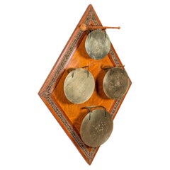 Antique 4 Strike Palazzo Wall Chime, Italian, Brass, Oak, Dinner Gong, Victorian