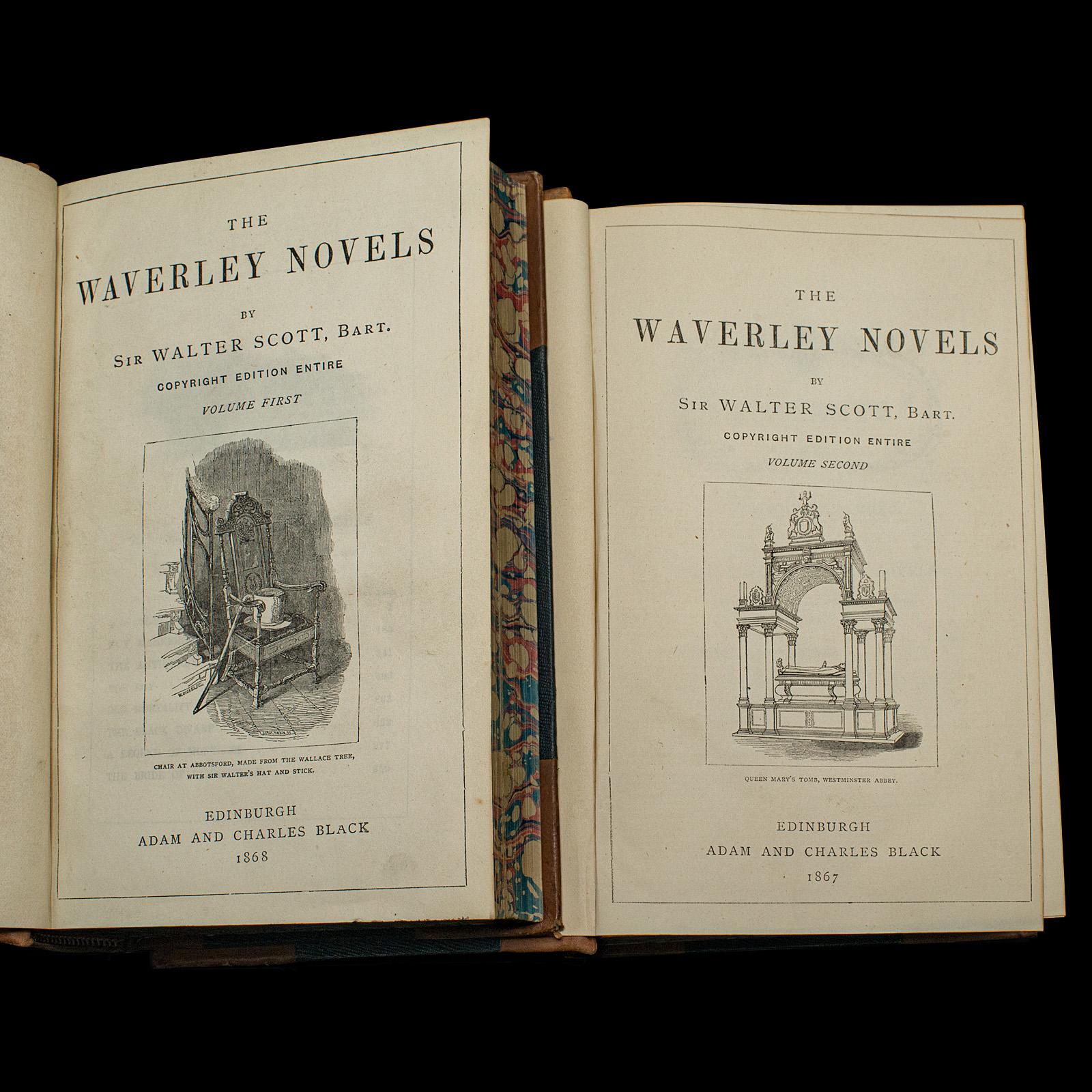 British Antique 4 Vols, Waverley Novels, Walter Scott, Scottish, Literary Set, Victorian For Sale