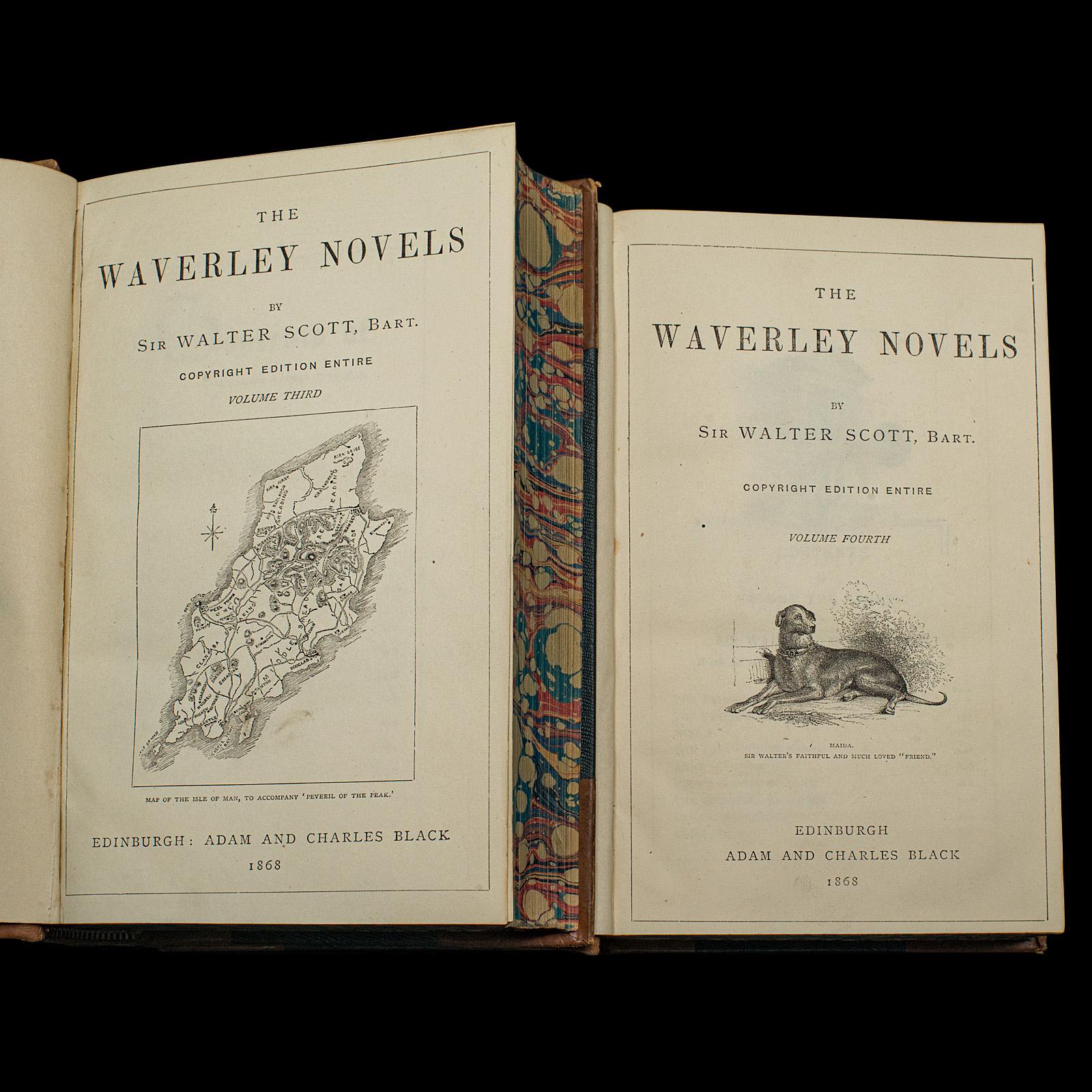 Antique 4 Vols, Waverley Novels, Walter Scott, Scottish, Literary Set, Victorian In Good Condition For Sale In Hele, Devon, GB