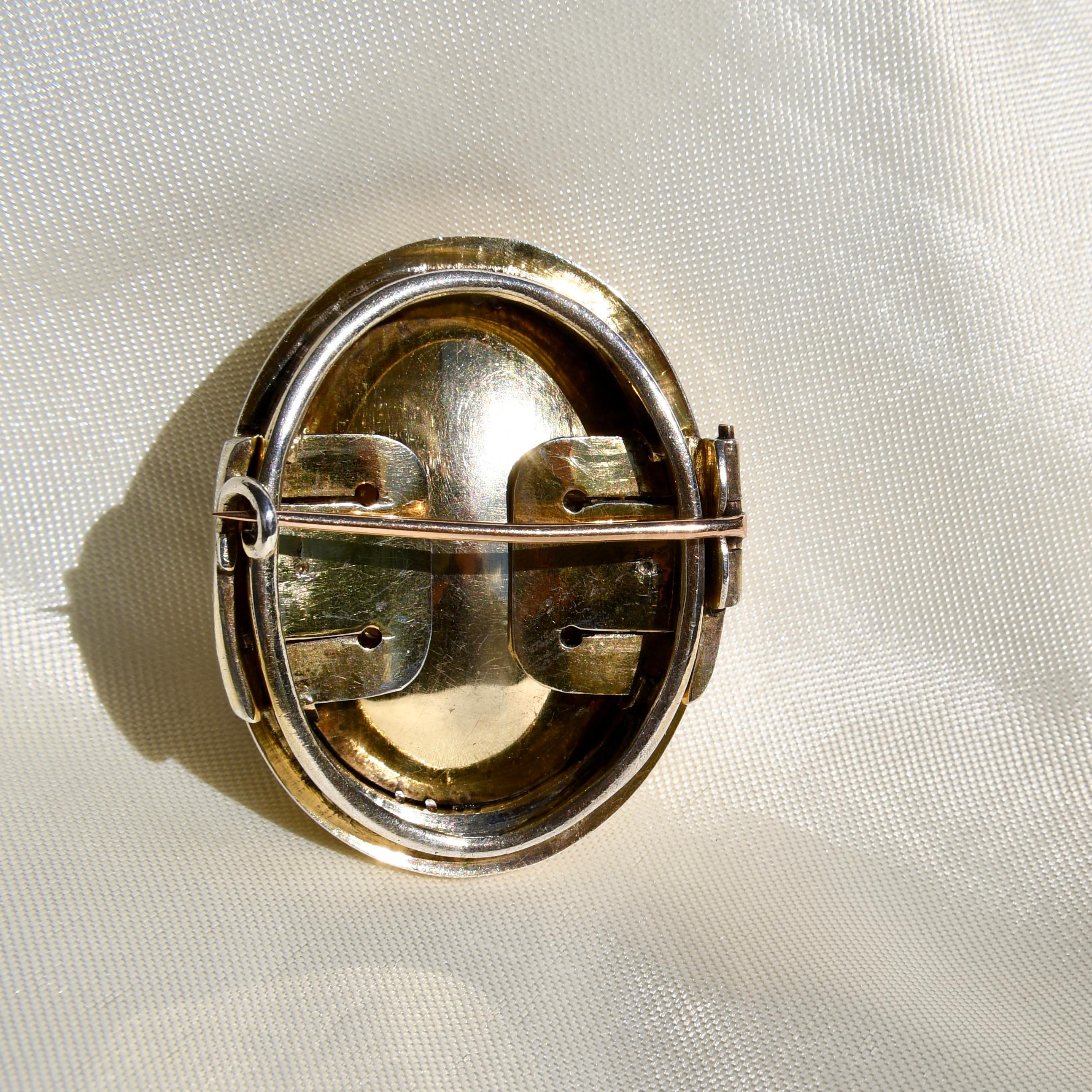 Antique 4.00 ct old mine cut diamond Giardinetto brooch pendant with Guilloche  For Sale 2