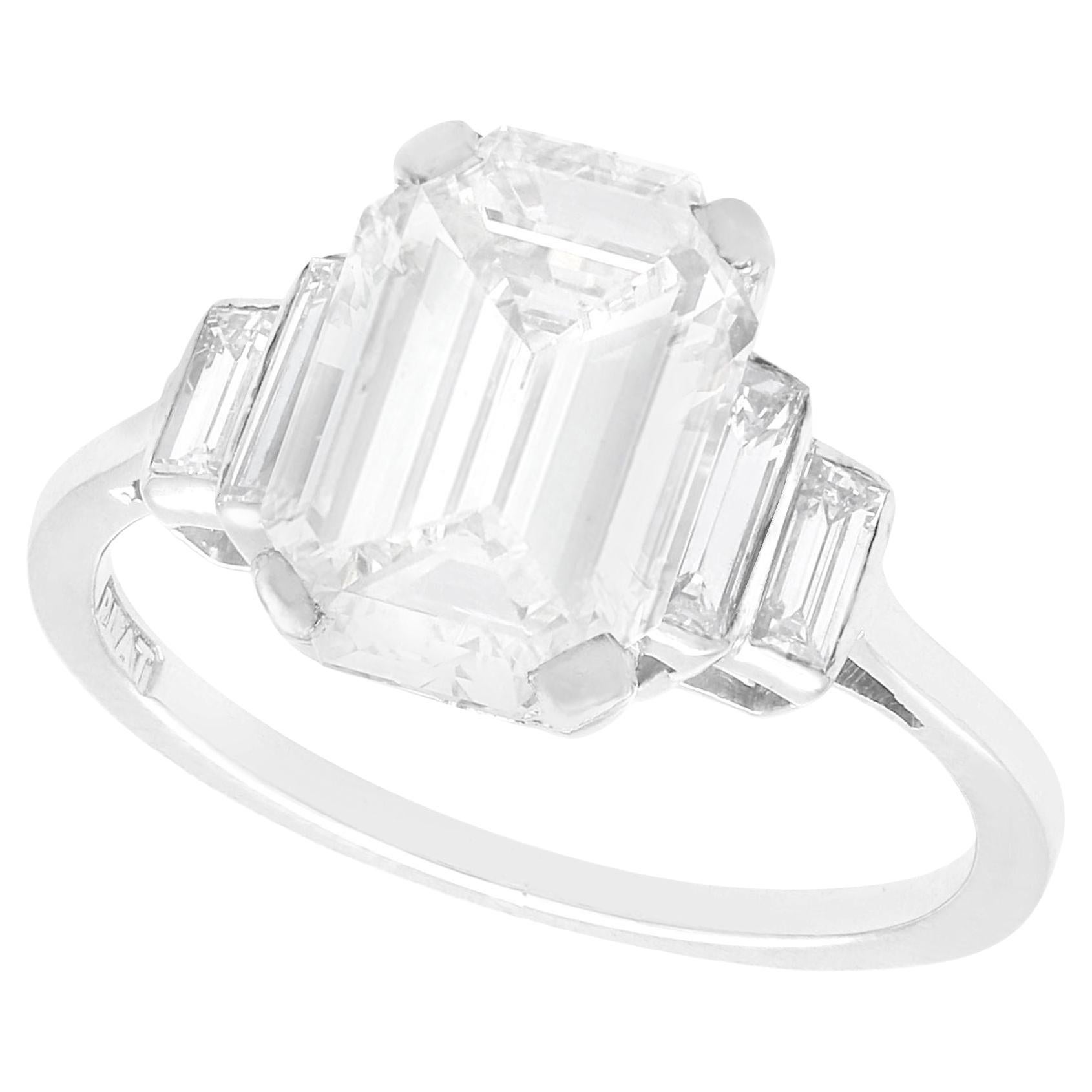 Art Deco 4.02 Carat Diamond and Platinum Solitaire Ring For Sale