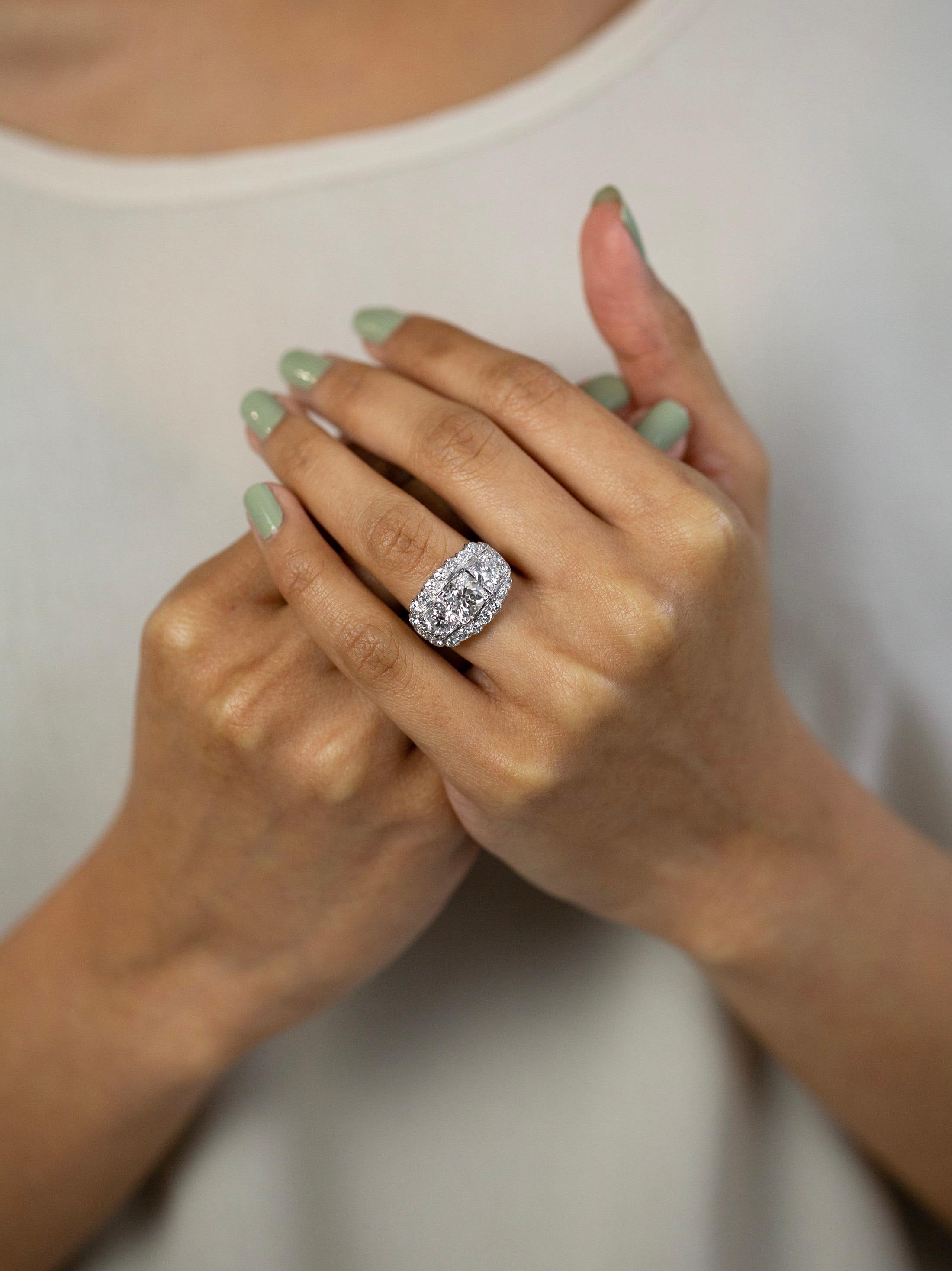 1.64 Carat Total Antique Old European Cut Diamond Engagement Ring  For Sale 1