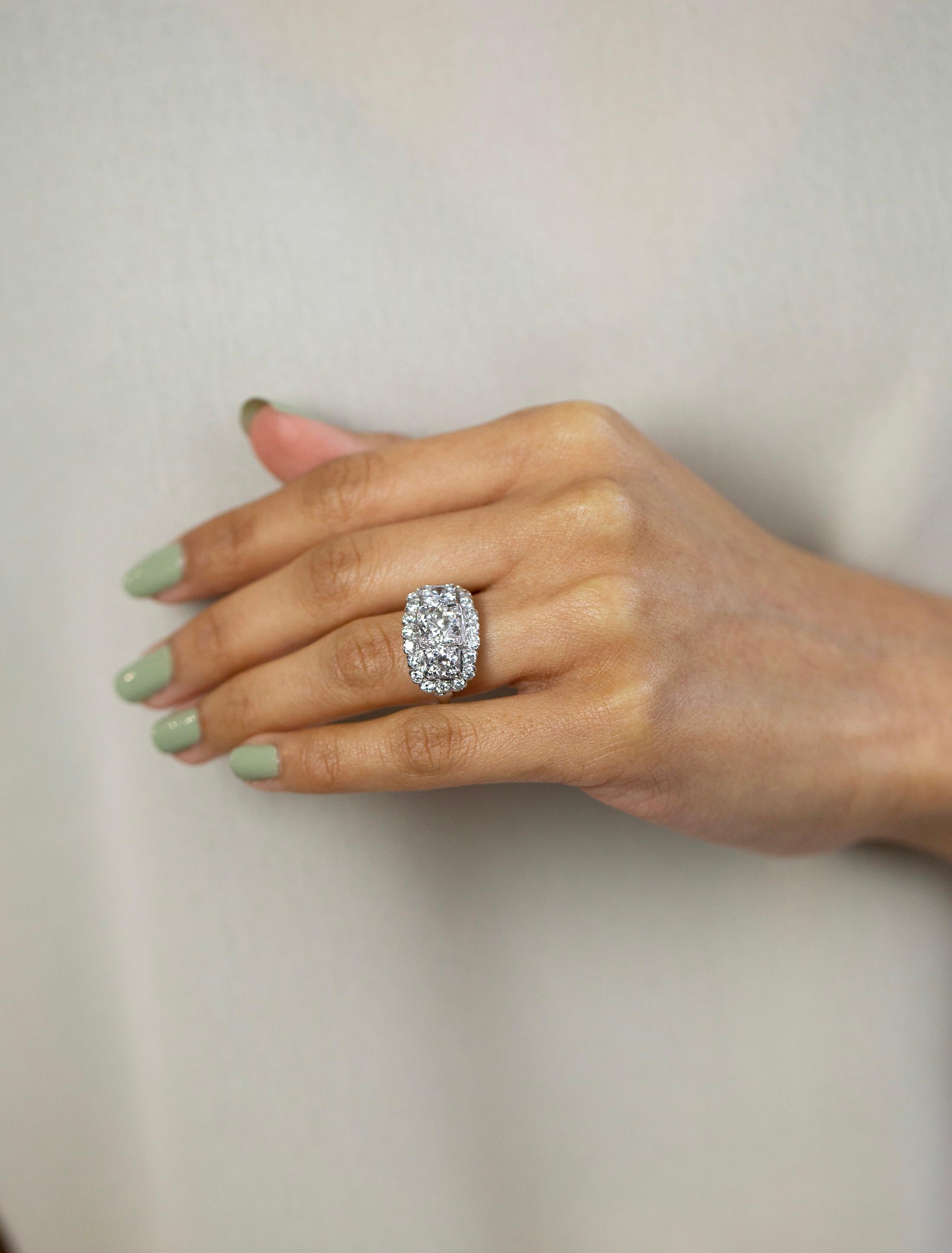 1.64 Carat Total Antique Old European Cut Diamond Engagement Ring  For Sale 2