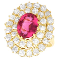 Antique 4.07ct Pink Tourmaline and 4.92ct Diamond 18K Yellow Gold Dress Ring