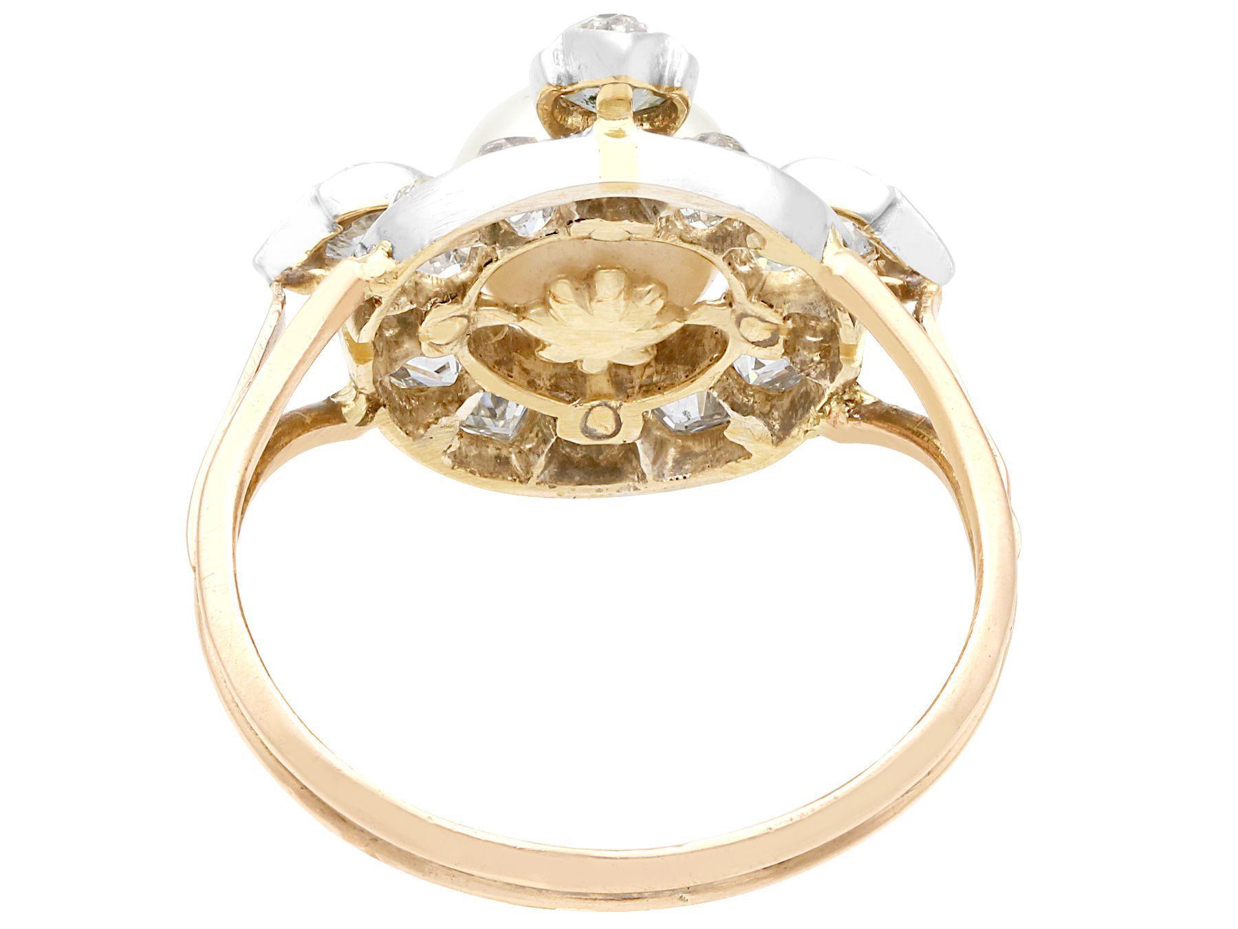 Antiker Ohrring und Ring aus Gelbgold mit 4,08 Karat Diamant und Perle, um 1870 für Damen oder Herren im Angebot