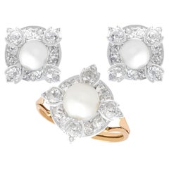 Used 4.08Ct Diamond and Pearl Yellow Gold Earring and Ring Set Circa 1870