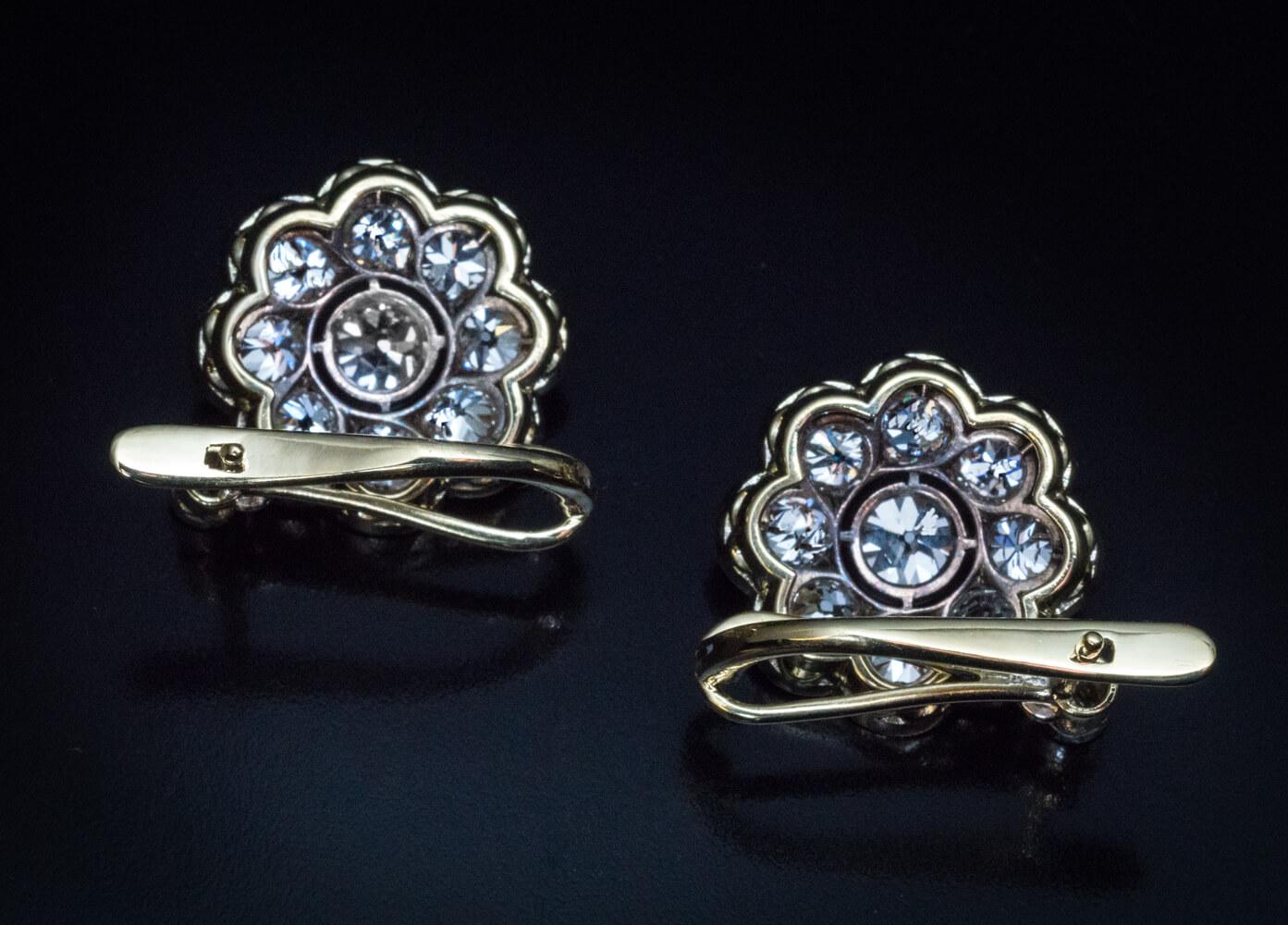 Women's Antique 4.10 Ct Diamond Platinum Gold Earrings For Sale