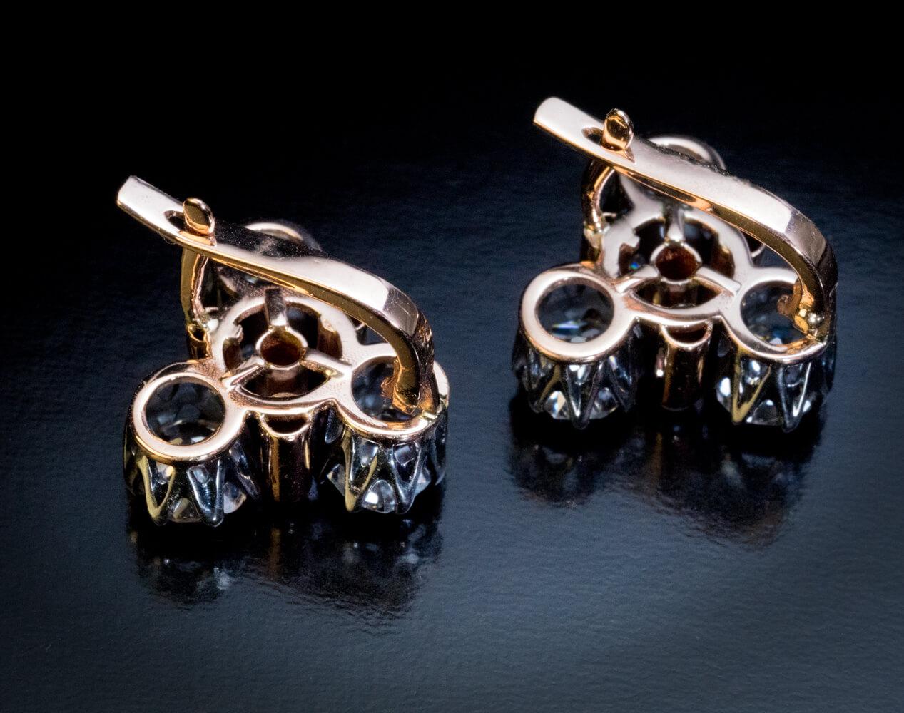 Antike 4,12 Karat Diamant-Perlen-Ohrringe mit altem Minenschliff im Zustand „Hervorragend“ im Angebot in Chicago, IL