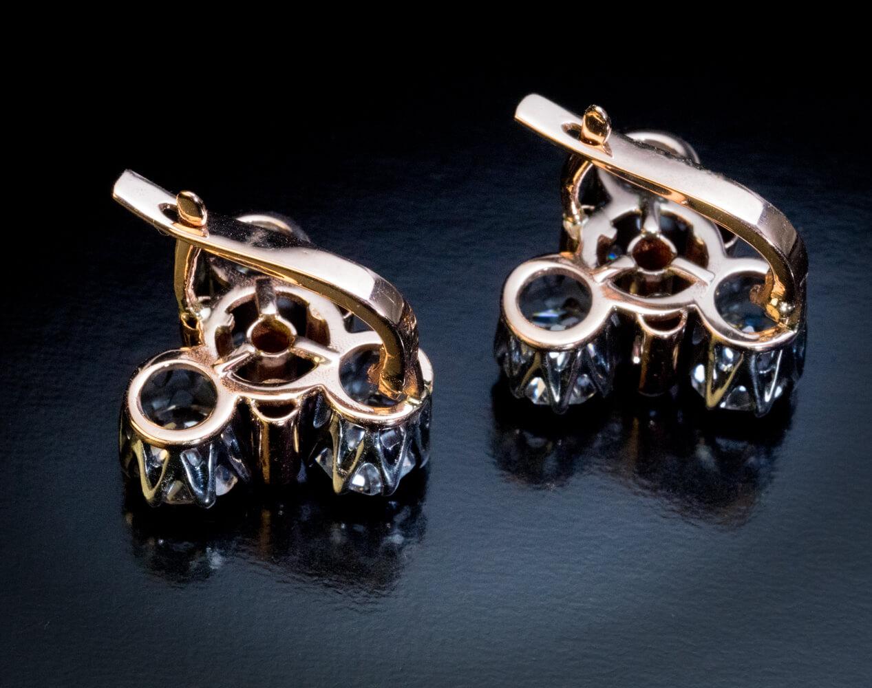 Women's Antique 4.12 Ct Old Mine Cut Diamond Pearl Earrings For Sale