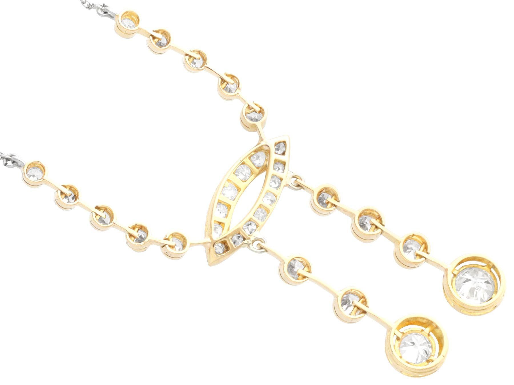 Antique 4.13 Carat Diamond and Yellow Gold Necklace For Sale 1