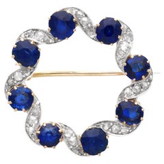 Broche ancienne en or jaune 12 carats avec saphir de 4,16 carats et diamants de 0,45 carat, c. 1890