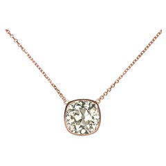 Antique 4.17 Carats Old Mine Diamond Solitaire Necklace
