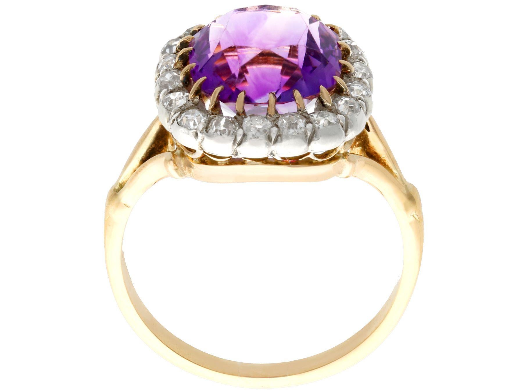 Antiker antiker Cocktailring mit 4,20 Karat Amethyst und Diamant aus Gelbgold für Damen oder Herren im Angebot