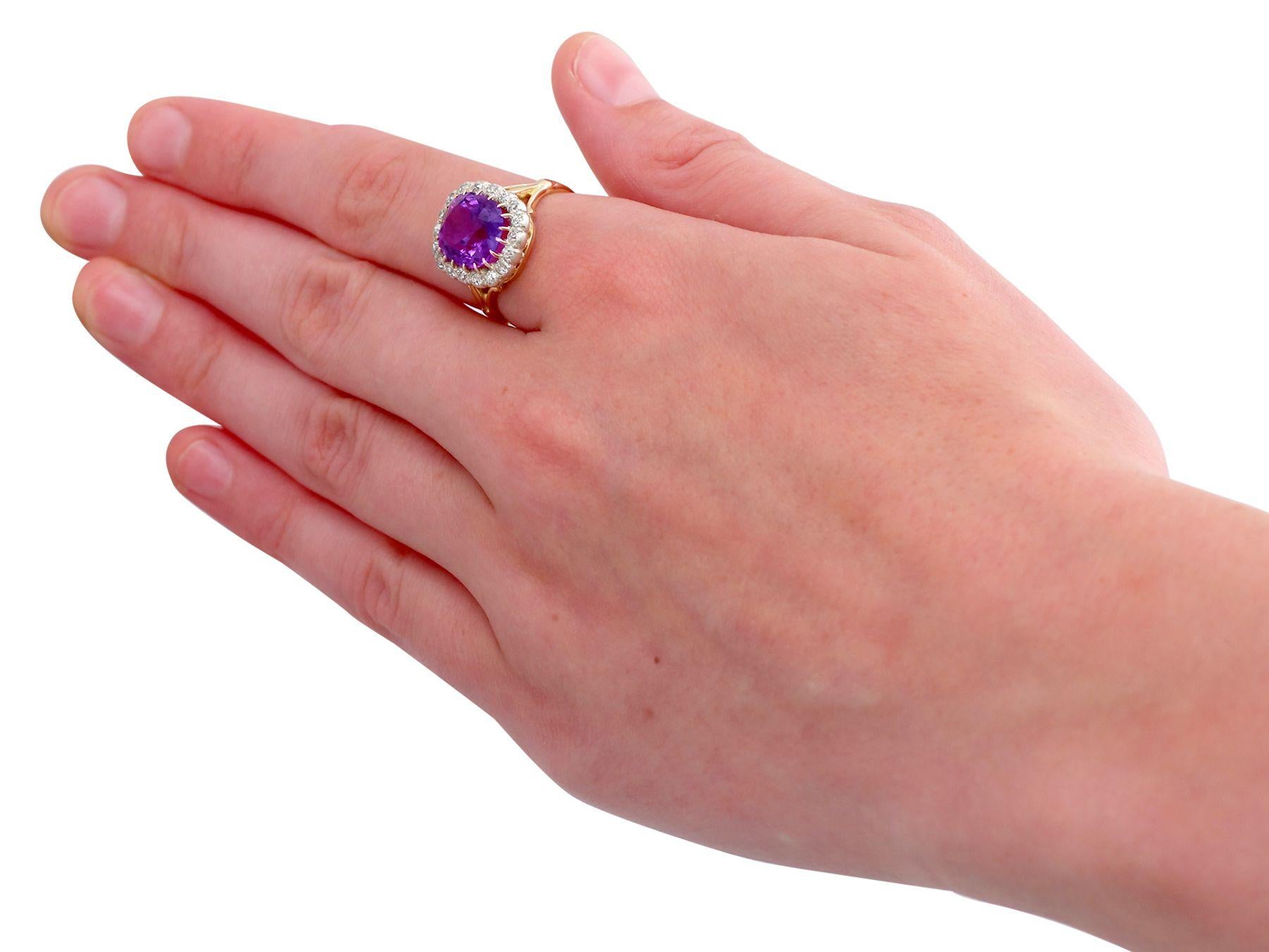 Cushion Cut Antique 4.20 Carat Amethyst and Diamond Yellow Gold Cocktail Ring For Sale