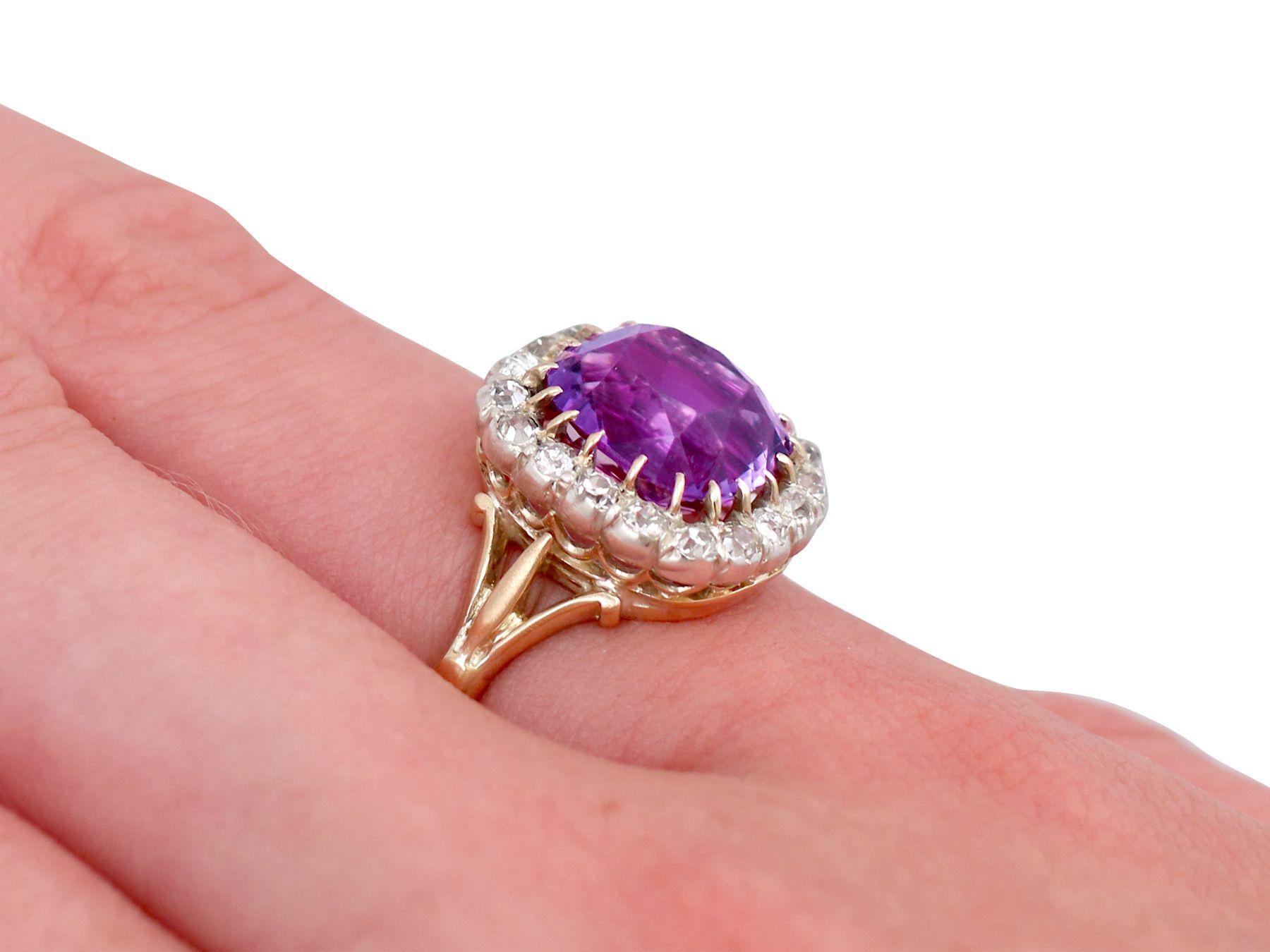 Antique 4.20 Carat Amethyst and Diamond Yellow Gold Cocktail Ring In Excellent Condition For Sale In Jesmond, Newcastle Upon Tyne